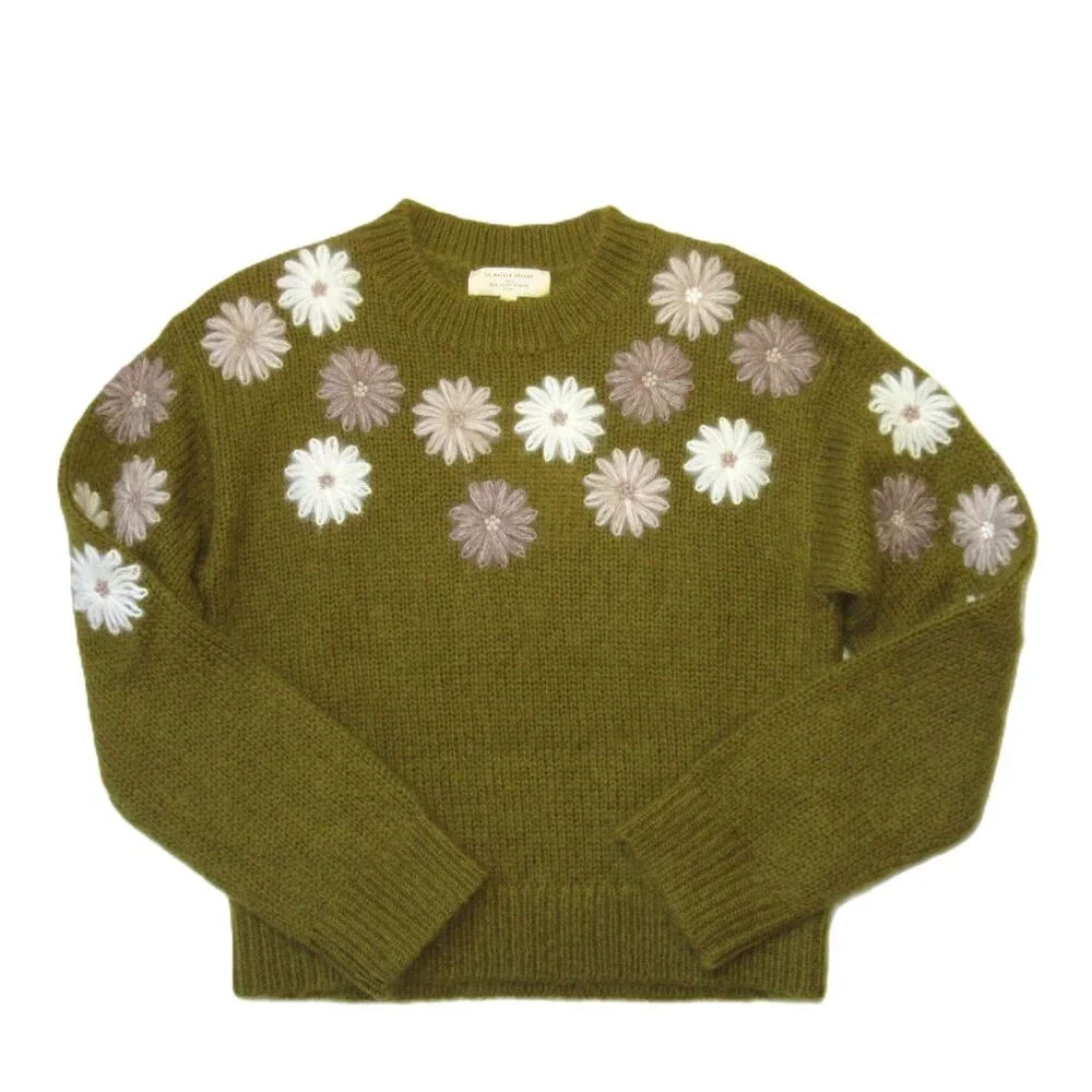 NWT La Maille Sezane Suzon Jumper in Olive Floral Embroidered Sweater S - Picture 5 of 10